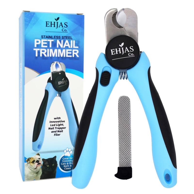 Stainless Steel Pet Nail Trimmer/Clipper with LED Light, Nail Trapper and Filer, Blue, for Dogs and Cats - PawsPlanet Australia