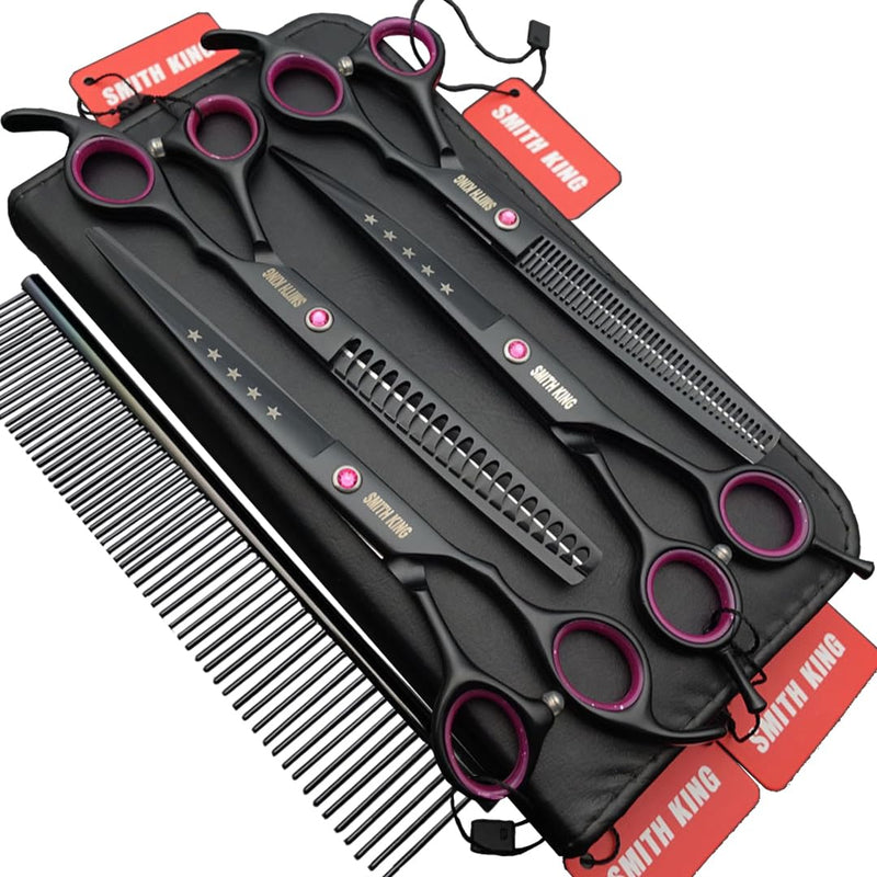 7.0 inches Professional Dog Grooming Scissors Set Straight & thinning & Curved & Chunkers 4pcs/3pcs in 1 Set (with Comb) Right-handed or Left-handed for Dog & Cats (Righ-Handed 4 pcs set with comb) - PawsPlanet Australia