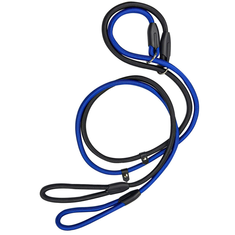 2-Pack Adjustable Nylon Slip Dog Lead – Collar-and-Leash Integrated Design for Training (Black/Blue) - PawsPlanet Australia