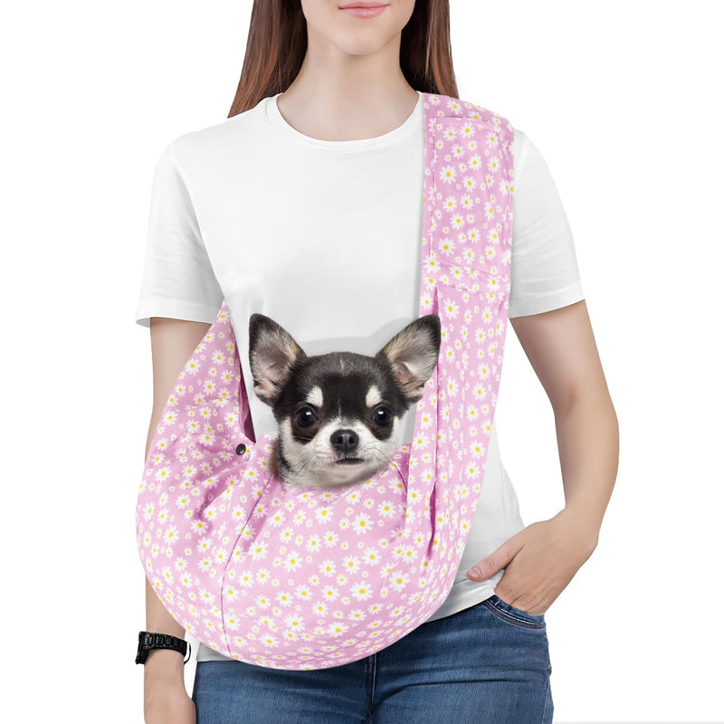 Pawaboo Small Dog Sling Carrier, Reversible Hands Free Dog Sling Carriers for Small Dogs and Cats, Puppy Slings Carrier with Safety Harness, Puppy Essentials, Pink Daisy - PawsPlanet Australia