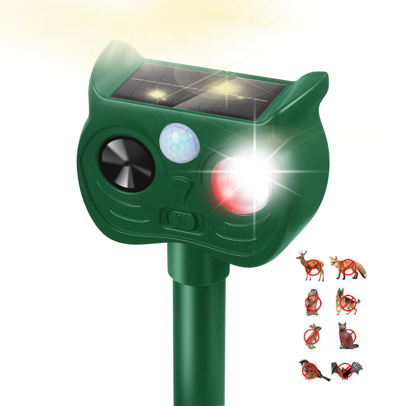 Solar Ultrasonic Animal Repellent Outdoor Motion Sensor Deer Repellent Devices Squirrel Cat Raccoon Rabbit Deterrent with Strobe Light Dual Mode, Keep Skunk Away Protection for Yard Garden Lawn 1PC Red and white lights flashing 1PC - PawsPlanet Australia