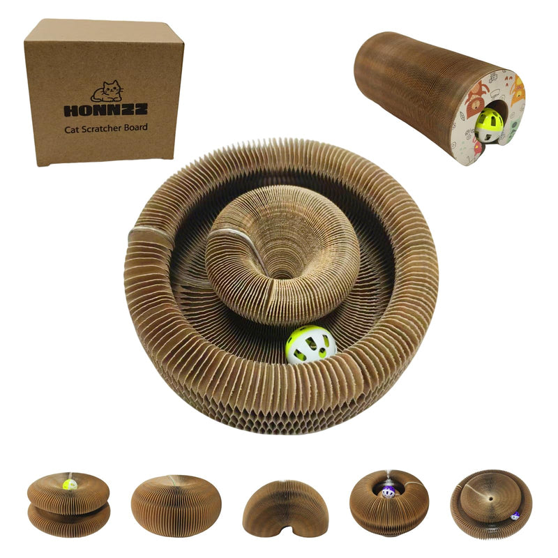 Corrugated Paper Cat Scratcher Track with Rolling Ball - Scratch-Resistant, Interactive, Pet-Safe for Feline Play & Claw Care Animal Print - PawsPlanet Australia