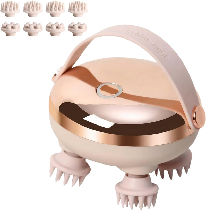 Electric Scalp Massager with 8 Removable Claws 128 Massage Nodes – 6-in-1 Waterproof Head Massager, Rechargeable Portable Hair Scalp Scratcher for Stress Relief, Relaxation, Gift for Mom Dad