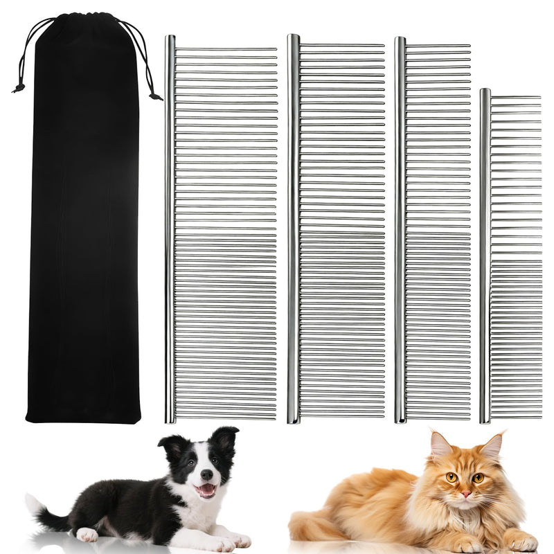 Dog Combs for Grooming Matting, 4 Pack Metal Cat Comb for Removing Tangles and Knots, Professional Dematting Tool for Pet Cats, Greyhound, Poodle, Doodle