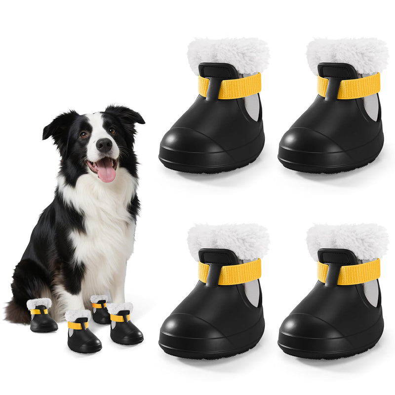Dog Shoes for Small Medium Large Dogs,Winter Dog Snow Boots & Paw Protectors Waterproof for Cold Weather & Hard Floors,Adjustable Anti-Slip Dog Booties with Removable Wool Liner (Black, 7)
