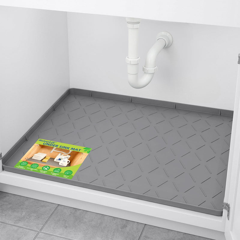 Mateeylife Under Sink Mats for Kitchen Waterproof 34"X22", Undersink Protectors，Silicone Mat Cabinet Liner, Under Sink Organizer for Bathroom and Kitchen，Boot Tray Pet Food Mat, Dark Grey 22''W x 34''L - PawsPlanet Australia
