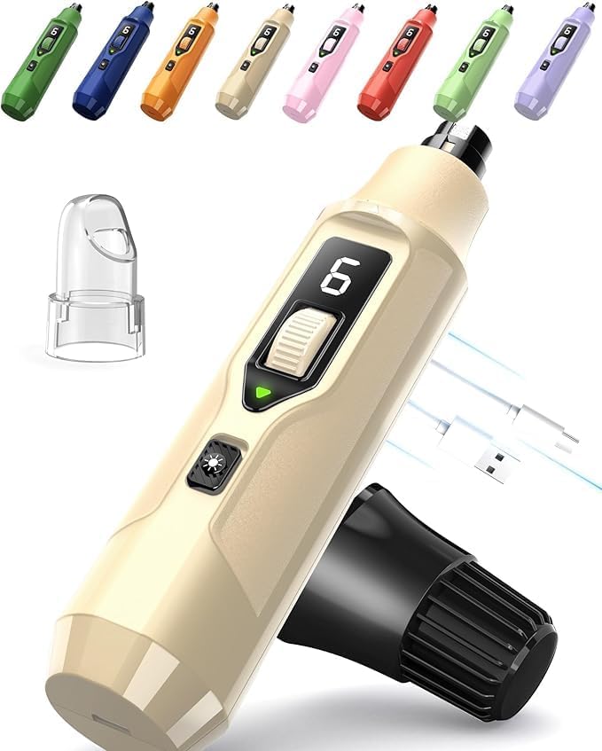 7-Speed Dog Nail Grinder with LED Light – Ultra Quiet Electric Pet Nail Trimmer for Large Dogs & Cats – Professional Grooming Tool with Dust Collector, One-Hand Speed Control & Instant Stop Safety Milk White