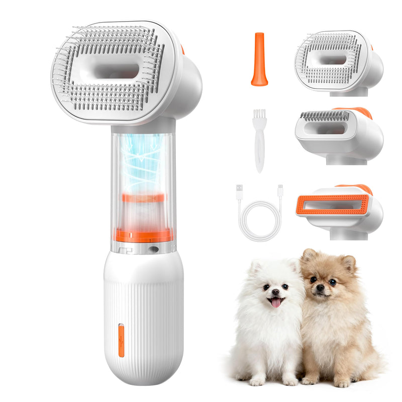 Vacuum Dog Brush for Shedding, 4-in-1 Self-Cleaning Slicker & Undercoat Rake, Deshedding Grooming Tool, Anti-Static, Massage & Combing All In One! (White) White