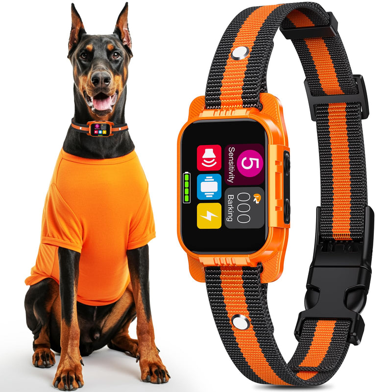 Smart Dog Bark Collar - Anti Barking Device for Large Medium Small Dogs, Stop Excessive Barking & Aggression Behavior, with 5 Modes & 5 Sensitivity, IP67 Waterproof for Indoor/Outdoor Use, Orange - PawsPlanet Australia