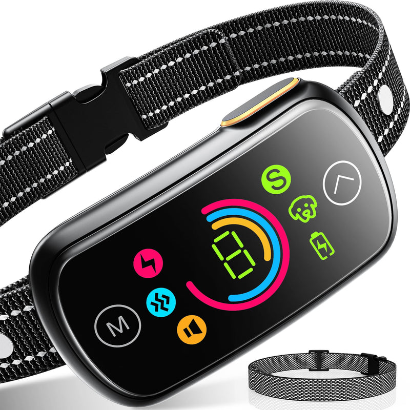 Bark Collar Seepark AI Professional Bark Collar for Large Medium Dogs, Smart Dog Bark Collar with Adjustable Beep Vibration Shock and Sensitivity with Replacement Strap01 (Black) Black - PawsPlanet Australia