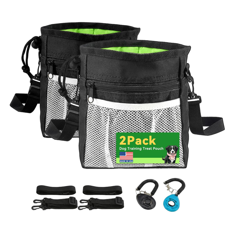 2Pack Dog Training Treat Pouch for Pet Training, with 2 Dog Training Clicker, Drawstring Closure, Hands-Free Dog Walking Bag with Poop Bag Dispenser, 7x5.5x2.7