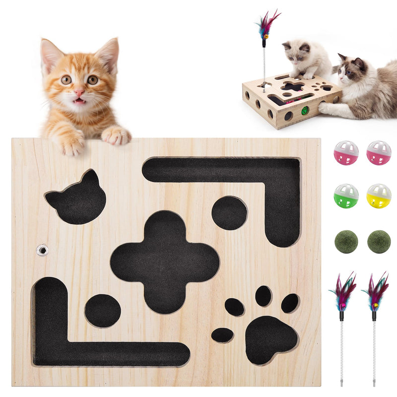 Cat Nail File Box with Interactive Cat Toys – 2026 Upgraded Cats Nail File Enrichment Box Scratch Puzzle Toy for Indoor Cats, Natural Claw Care with 2 Wand Toys&Catnip Ball&4 Bell Ball(Random Color)