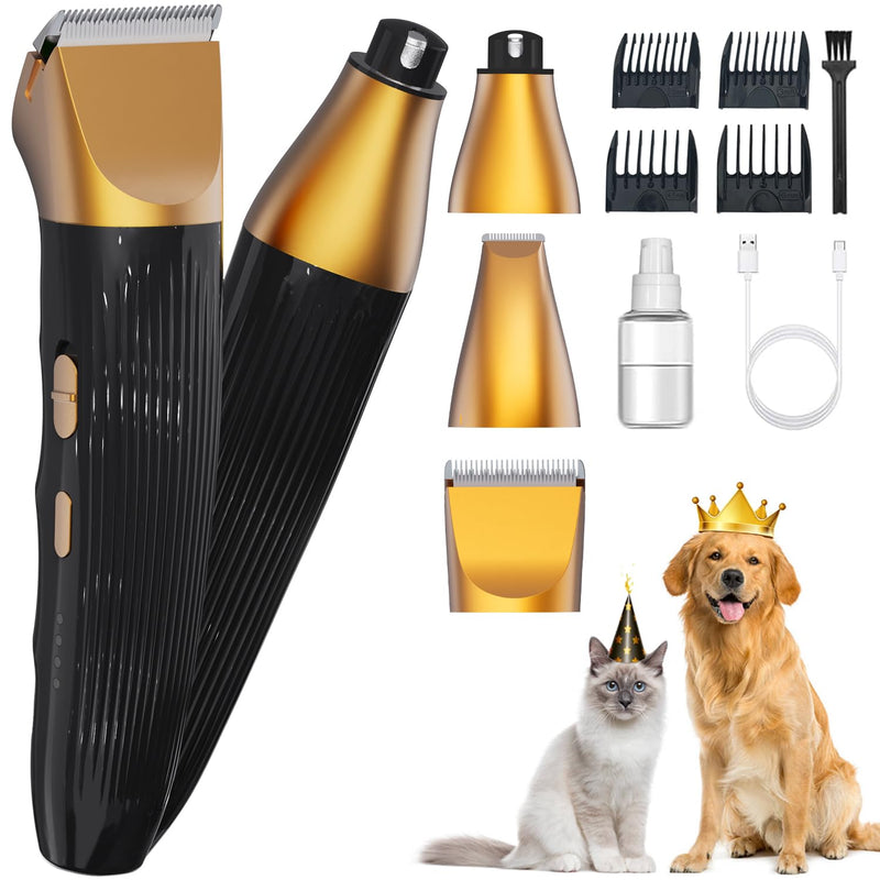3-in-1Dog Hair Clippers Grooming Kit with Paw Trimmer- Rechargeable Cordless Quiet Nail Grinder Shaver with 4 Guide Combs for Grooming Small Medium Pets on Body,Paws, Face, Ears (Black) Black