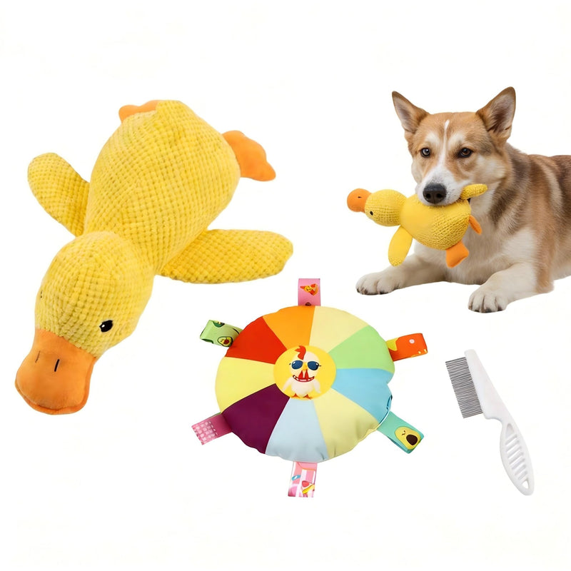 Duck Dog Toy, Flying disc, pet Eye Comb, Giant Plush Duck Dog Toy Set, Comb Color Random, Large Duck Dog Toy Suitable for Small, Medium and Large Dogs. (60, Large) 60 - PawsPlanet Australia