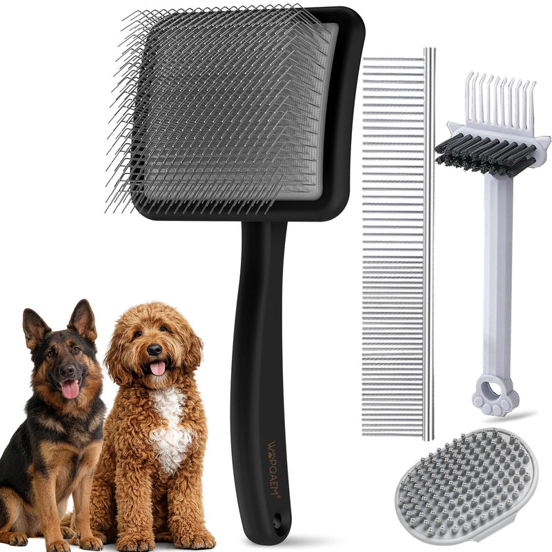 Large Slicker Brush for Dogs, 4-in-1 Beech Wood Long Pin Dog Brush Grooming Kit for Pets, Professional Deshedding Brush Set for Doodles,Goldendoodles & Thick Coats, Black - PawsPlanet Australia