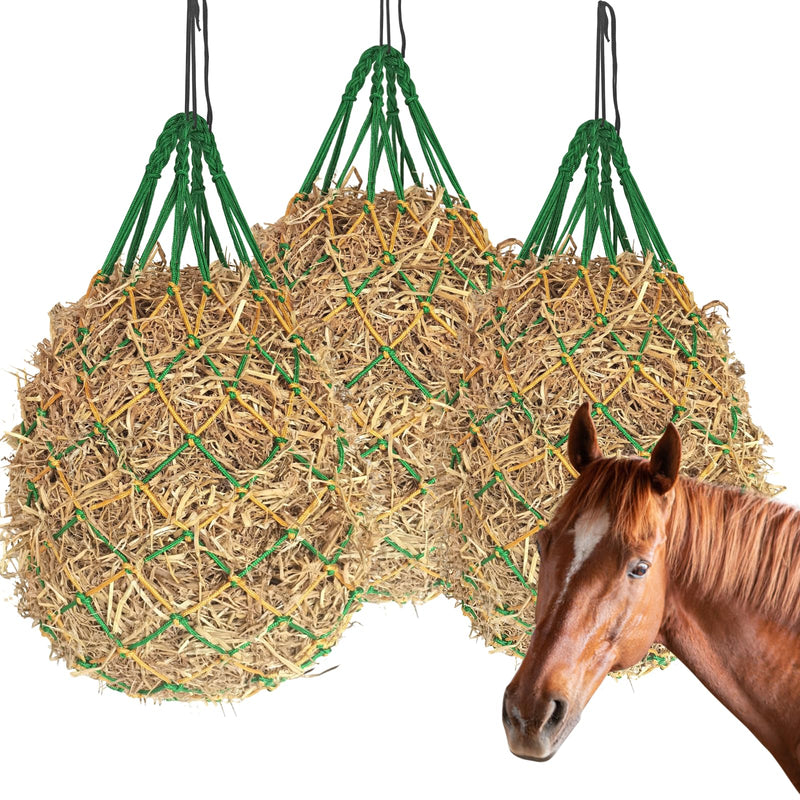 3PCS Hay Net for Horses,40" Slow Feed Hay Nets for Horses Goat Sheep,Strong Load-Bearing Hay Bags Hanging for Horse Stable Trailer 2.36"x2.36" Holes (Green) Green - PawsPlanet Australia