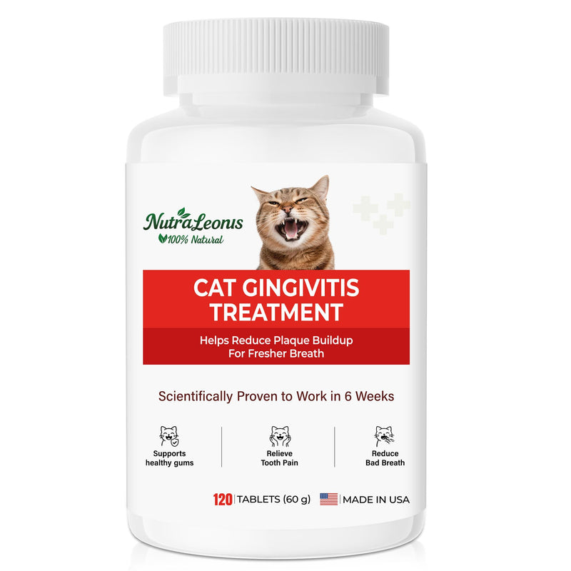 Cat Dental Care – Relieves Gingivitis – Inhibits Plaque & Tartar Buildup, Protects Gum Health and Relieves Bad Breath and Bleeding Gums, Natural Plant Extracts, 120 Easy-To-Swallow Tablets