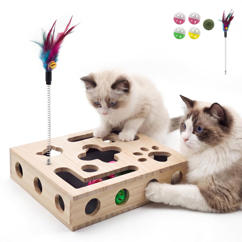 Cat Nail File Box with Interactive Cat Toys – 2026 Gift for a Cats Nail File Enrichment Box Scratch Puzzle Toy for Indoor Cats, Natural Claw Care with Wand Toy, 1 Catnip Ball&4 Bell Ball(Random Color)