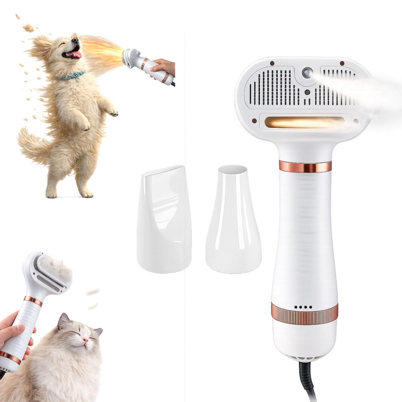 Steam & Dry Pet Grooming Brush for Dogs & Cats, Gentle Touch Deshedding Comb with Light Drying, 4-in-1 Pet Care Tool for Brushing, Drying & Fur Control