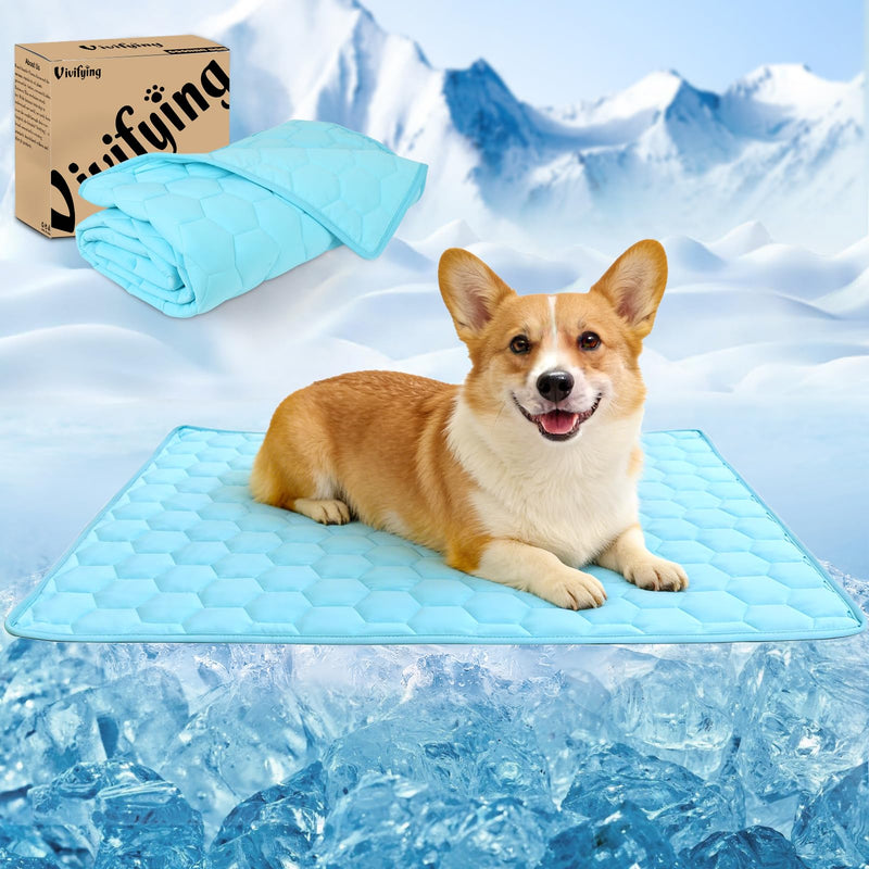 Vivifying Cooling Blanket for Dogs, Waterproof Reversible Dog Cooling Mat, Soft Pet Throw Cooling Mat for Couch, Bed, Crate, Car Seat, Breathable Summer Cat Bed Blanket 30 x 40 Inches (Blue) 30 × 40 inches - PawsPlanet Australia