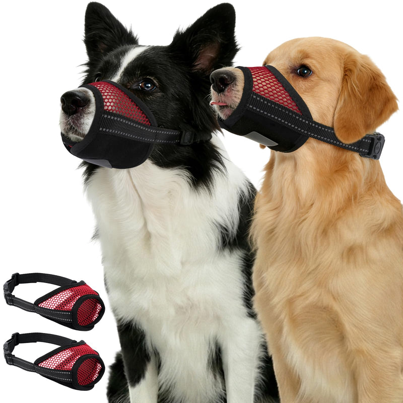 Pezluxe 2-Pack Dog Muzzle, Soft Air Mesh Muzzle Anti Biting Barking Chewing, Secure & Breathable Drinkable Pets Muzzles with Adjustable Strap, for Small Medium Large Dogs (Red-L) Red L - PawsPlanet Australia