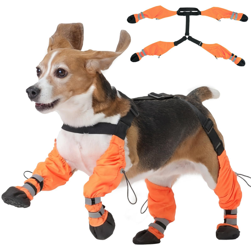 Pezluxe Dog Suspender Boots, Waterproof Anti-Slip Dog Rain Boots with Adjustable Strap for Small Medium Large Dogs, Reflective Paw Protector Pet Shoes for Outdoor Walking, Rain Snow Hiking, Orange, XS - PawsPlanet Australia