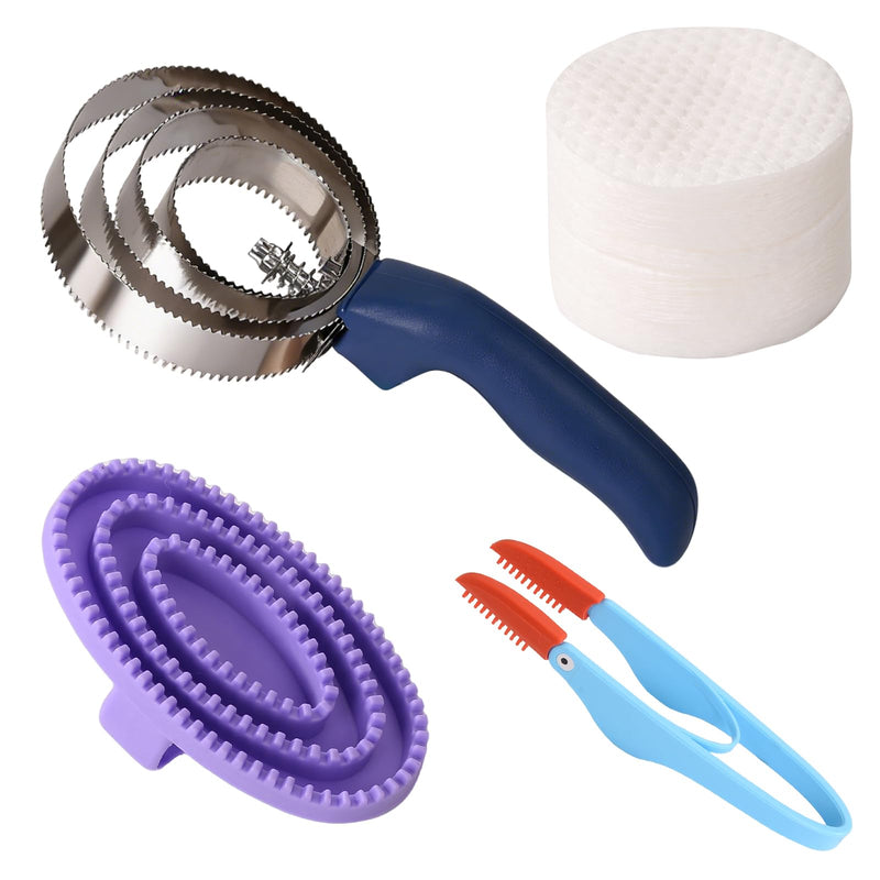 Curry Comb Kit, 4 Ring Curry Comb, Rubber Brush, Tear Stain Wipe Brush Set for Horses, Dogs, Goats, Cattle, Cow, Cleaning Supplies - PawsPlanet Australia