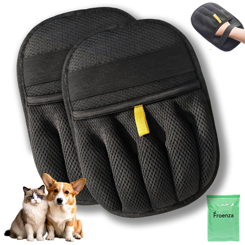 2PCS Pet Hair Removal Glove for Dogs & Cats- Upgraded 10mm Thickened Electrostatic Magic Brush- Pet Hair Remover Glove for Couch, Furniture, Clothes, Car & Carpet, Reusable Pet Hair Removal Tool 2 Pack-Black