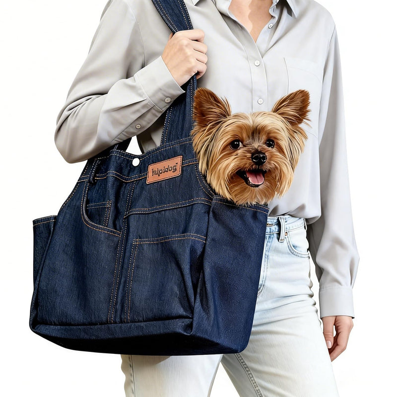 Dog Purse Carrier for Small Dogs, Cats, and Puppies – Premium Denim with Pockets, Foldable, Lightweight, Fits Pets up to 10 lbs, for Travel, Outings - PawsPlanet Australia