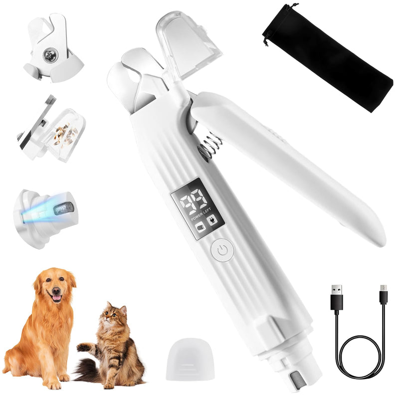 2 in 1 Dog Nail Clippers Electric Grinder Dogs Cats Trimmers Claw Nail Care Tool Cordless Rechargeable Pets Nail Trimmer with LED Lights Low Noise Pet Electric Grinder Storage Bag Include