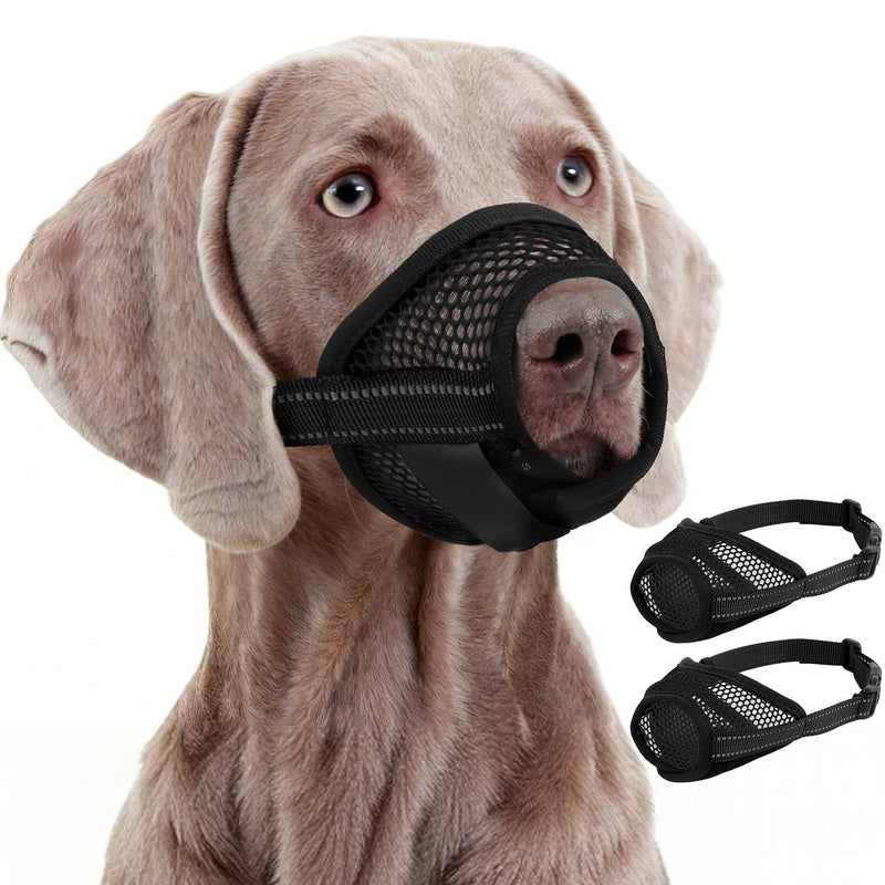 Dog Muzzle 2 Pack, Breathable Mesh Muzzles for Small Medium Large Dogs to Drink Eat Pant, Adjustable Soft Muzzle for Anti-Biting Barking Chewing Licking, Dog Mouth Cover for Vet Grooming, Black L