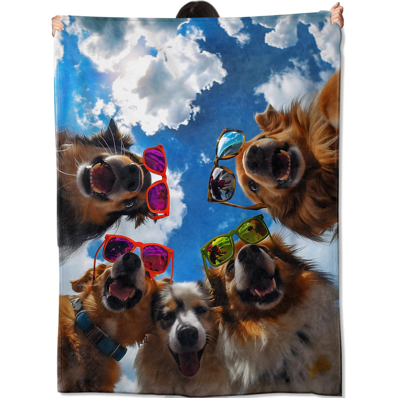Funny Dog with Sunglasses Blanket, Playful Pet Group Illustration Lightweight Flannel Throw 50×60 for Couch Sofa Bed, Bright Cheerful Home Decor, Unique Gifts for Dog Lovers Adults Teens Girl 60x50 Inch - PawsPlanet Australia