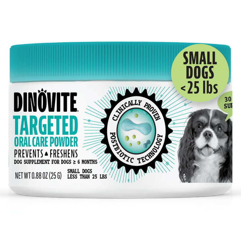 Dinovite Dog Dental Powder, Brush-Free Breath Freshener & Teeth Cleaning Dental Care Powder with Probiotics & Postbiotics, Oral Care Bad Breath Treatment, Small Dogs, Made in USA, 30 Day Supply 0.88 Ounce (Pack of 1) - PawsPlanet Australia