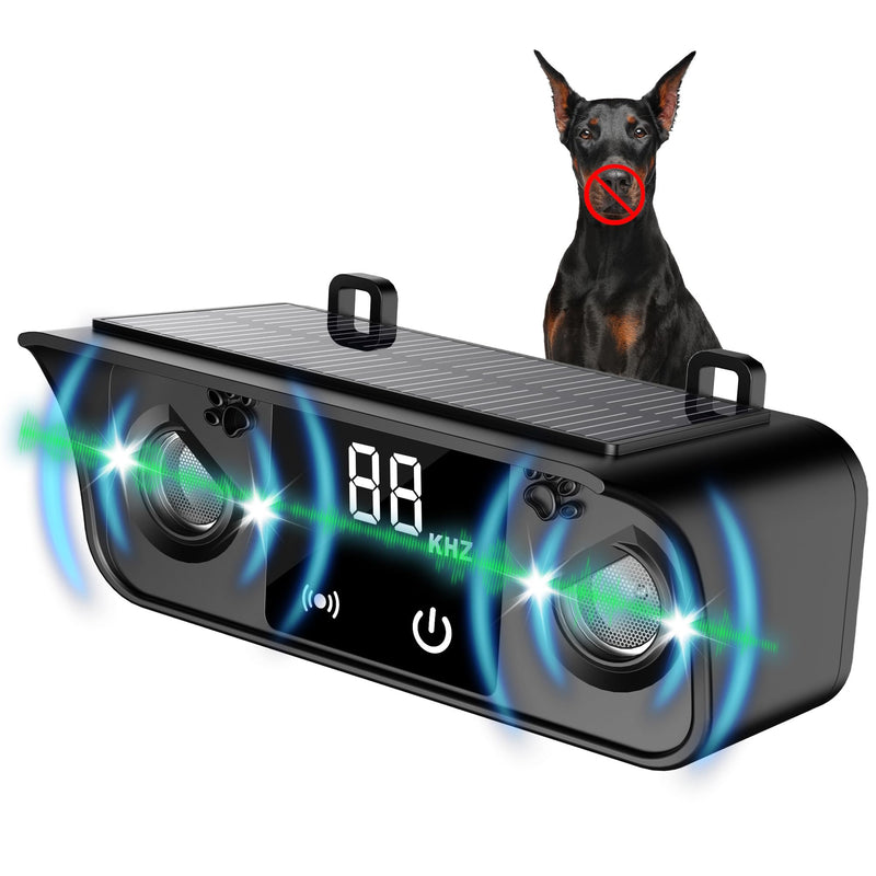 Anti Barking Devices for Dog, Solar Ultrasonic Dog Bark Deterrent Devices,Outdoor Waterproof Bark Deterrent with 50ft Range for Indoor/Outside Use Black