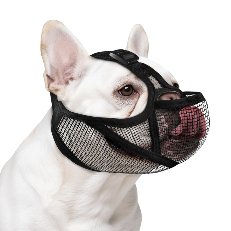 Soft French Bulldog Muzzle with Eye Hole, Adjustable Short Snout Dog Muzzle for French Bulldog, Pug, Shih Tzu, Anit Biting Chewing, Allow to Drink and Feed(L,Black) L Black - PawsPlanet Australia