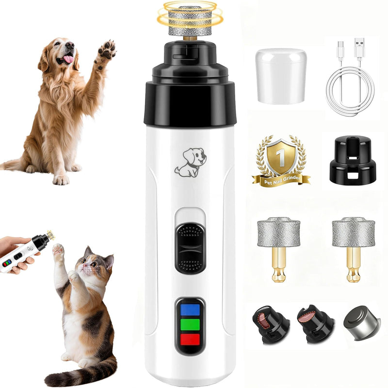 Upgraded Dog Nail Grinder Quiet, Professional Cat & Dog Nail Trimmers, 2-Speed Silent Pet Nail Grinder and Painless Paws Grooming, Suitable for Small Medium Pets (2 Replacement Head) - PawsPlanet Australia