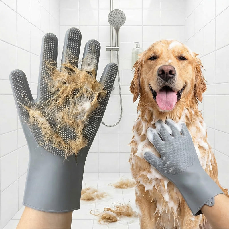 Dog Washing Gloves for Hair-Removal: Remove 90% Loose Hair One Bath - Silicone Grooming Gloves Effective Removing Long Dog Golden Retriever/Short Labrador Fur - Keep Home Furniture Fur-Free