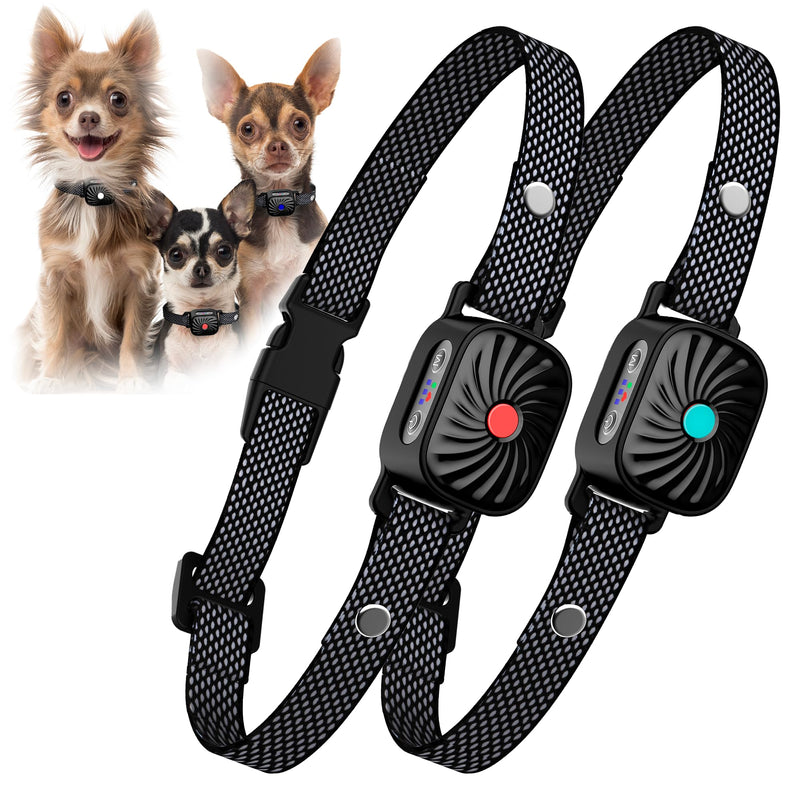 2 Pack Bark Collar for Small Dogs, No Shock Anti Bark Collar, Rechargeable Anti Barking Collar w/2 Vibration & Beep Modes, Waterproof Shockless Smart Dog Stop Barking Control Device 2 Pack Black-2Pack