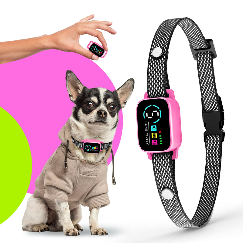 Bark Collar for Small Dogs 8-40 lbs – No Shock Anti Barking Collar with AI Chip – 3 Modes & 5 Sensitivity Levels – Waterproof, Rechargeable, Magnetic Charging – Humane, Effective Training (Pink) Pink