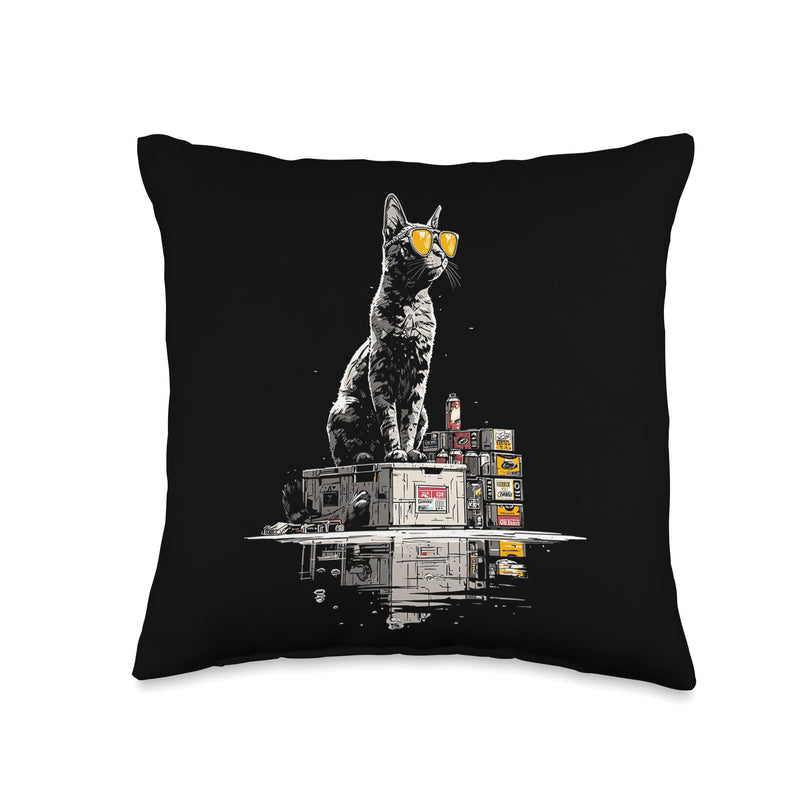 Cat Lover Pet Sunglasses Animal Artwork Cool Funny Throw Pillow 16x16