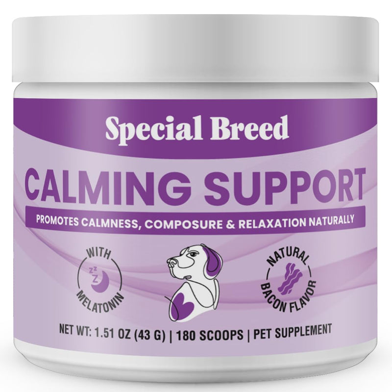 Calming Supplement for Dogs with Melatonin – Dog Calming Powder with Chamomile & Valerian Root – Supports Relaxation & Composure for Travel, Fireworks & Vet Visits - Bacon Flavor - 180 Scoops