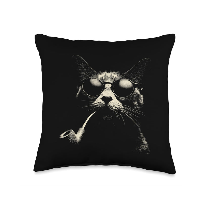 Cool Cat Sunglasses Pipe Smoking Funny Pet Retro Design Throw Pillow 16x16