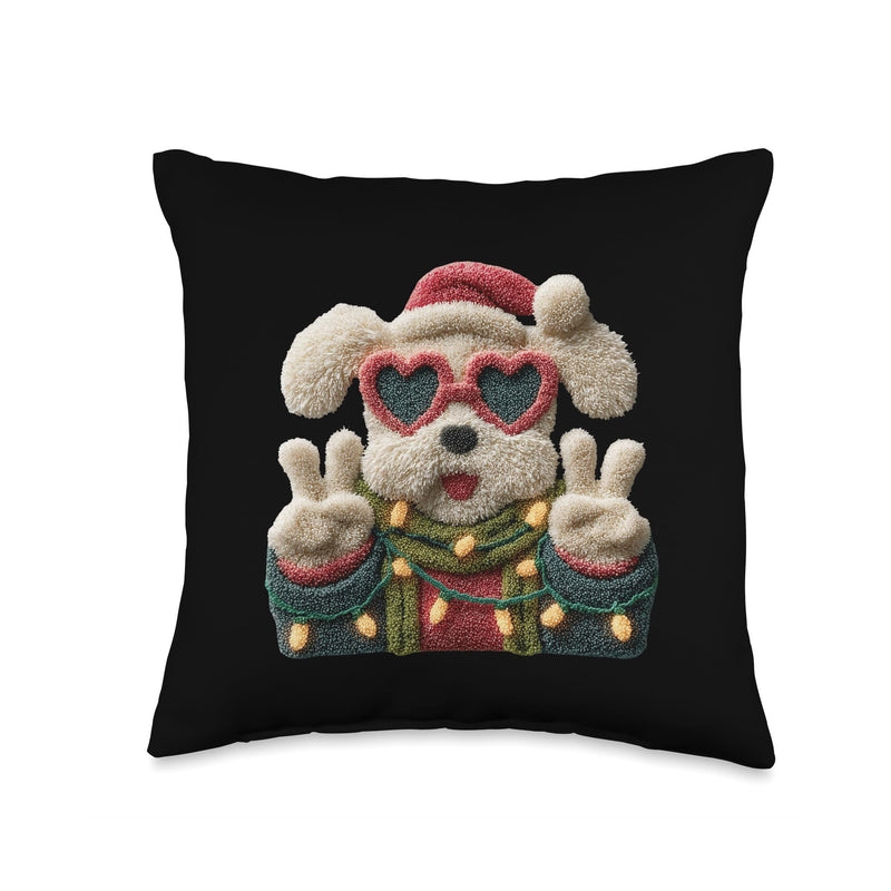 Cute Dog Funny Pet Lover Heart Sunglasses Winter Vibes Throw Pillow 16x16