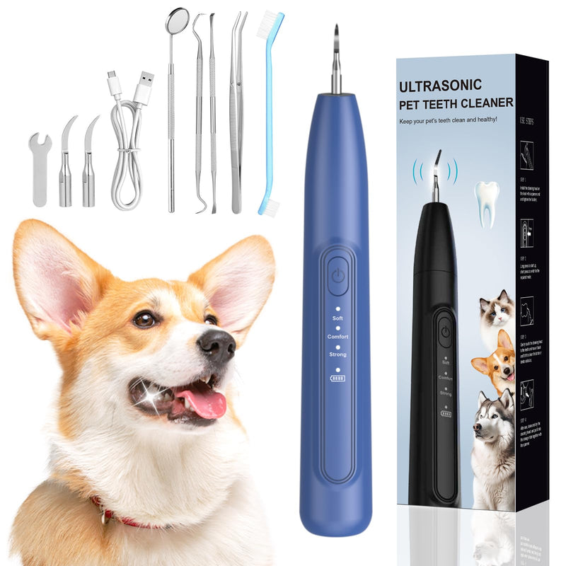 Ultrasonic Dog Plaque Remover Tool, 3 Modes Plaque and Tartar Remover for Dogs, Low Noise Sonic Dog Tartar Remover Dogs Plaque Remover with Toothbrush 2 Cleaning Head for Pet Dental Care, Blue JY09 - PawsPlanet Australia