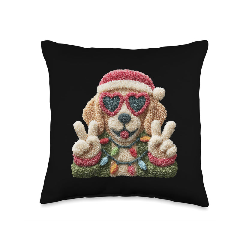 Cute Dog Retro Style Funny Pet Lover Design with Sunglasses Throw Pillow 16x16