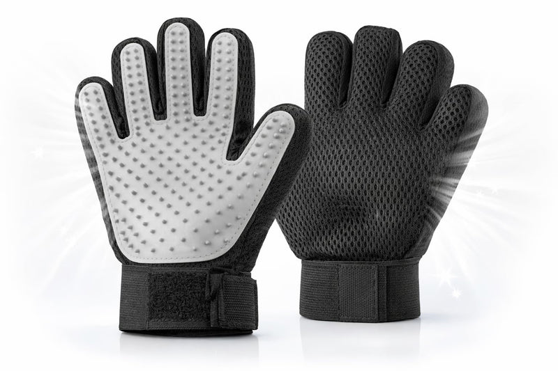4-in-1 Pet Grooming & Washing Glove for Dogs and Cats, De-Shedding Massage Bathing Grooming Cat Hair Remover Glove with Longer Tips More Efficient (Right, Grey) - PawsPlanet Australia