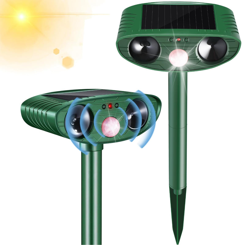 2 Pack Solar Animal Repeller Outdoor, Cat Deterrent with Ultrasonic & Flashing LED - Night Time Motion Activated Pest Control for Garden Yard to Repel Cats, Raccoons, Deer, Skunks, Squirrels Green - PawsPlanet Australia
