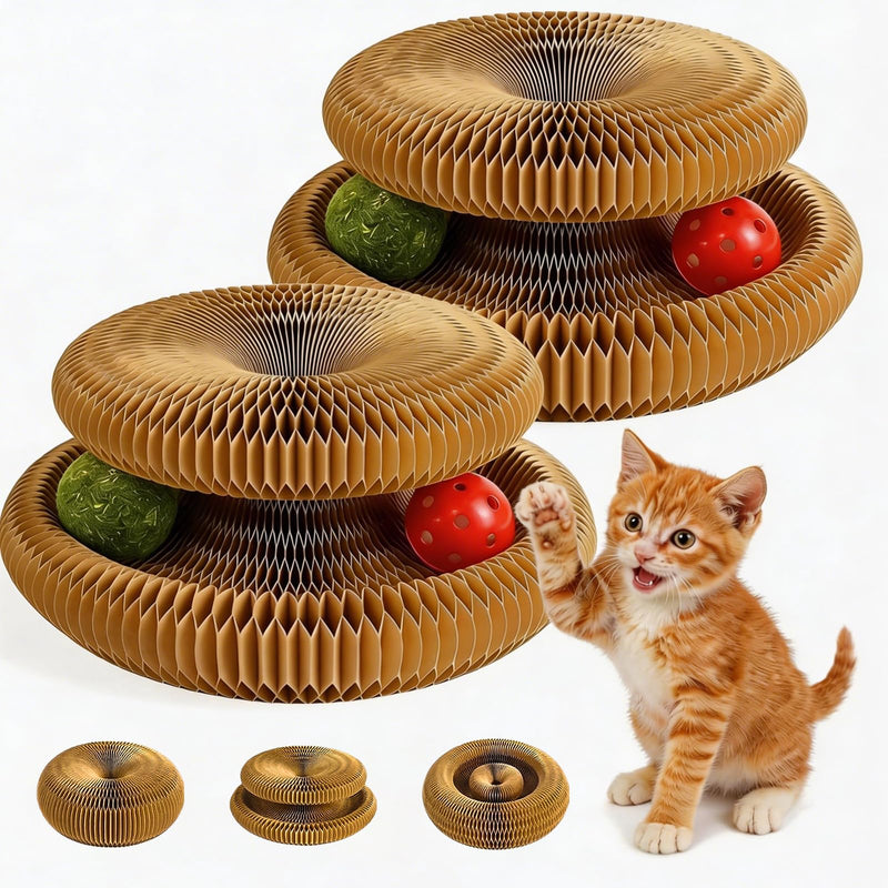 2-Pack Kitty Curls Cat Scratcher, Magic Organ Cat Toy with Catnip Ball for Indoor Cats – Foldable and Durable Honeycomb Design, Interactive Twisty Paws Cat Toy for Endless Play, Chase & Scratch 2 pcs - PawsPlanet Australia