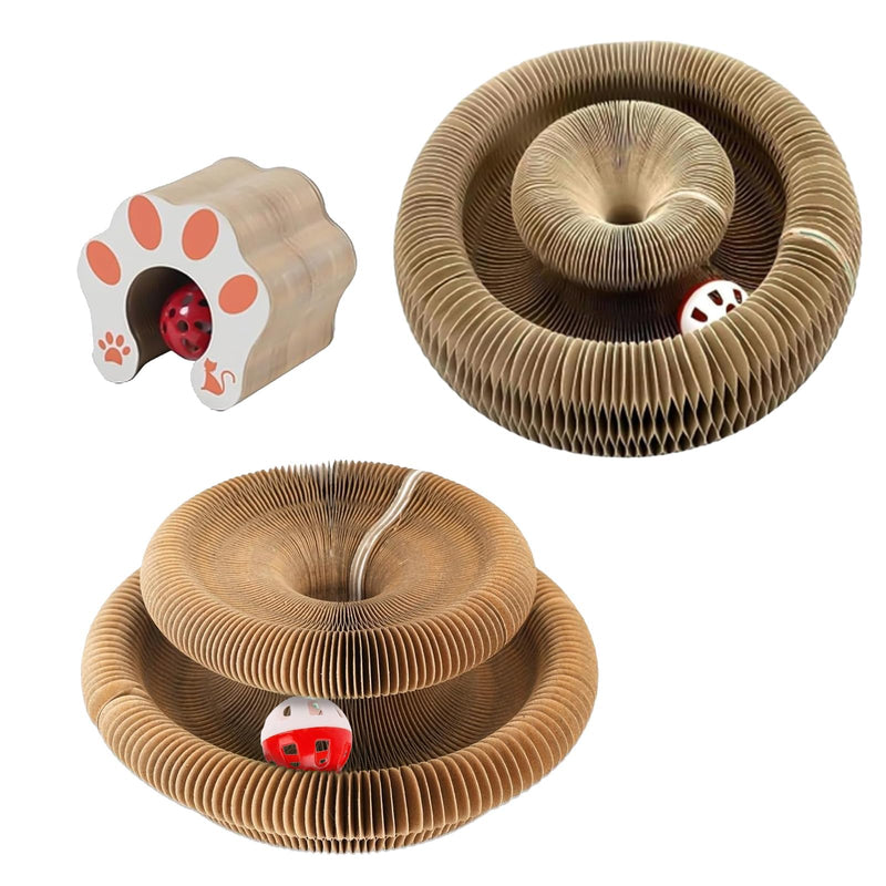 2 Pack Kitty Kurls Cat Scratcher, Magic Organ Cat Toy Scratching Board with Bell Balls, Reversible Corrugated Cardboard for Pet Claw Care Style 1 - PawsPlanet Australia