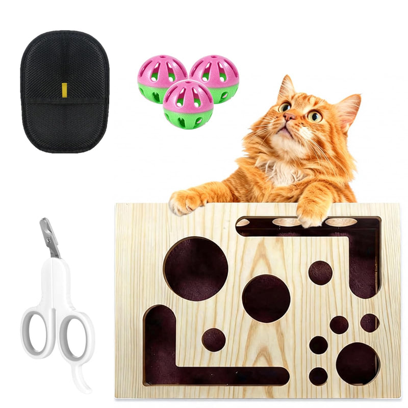 DBZ Cat Scratch Puzzle Enrichment Box, Pine Wood Cat Nail File Enrichment Box, No Need to Install Cat Nail File Box, Stress-Free Alternative to Claw Clippers